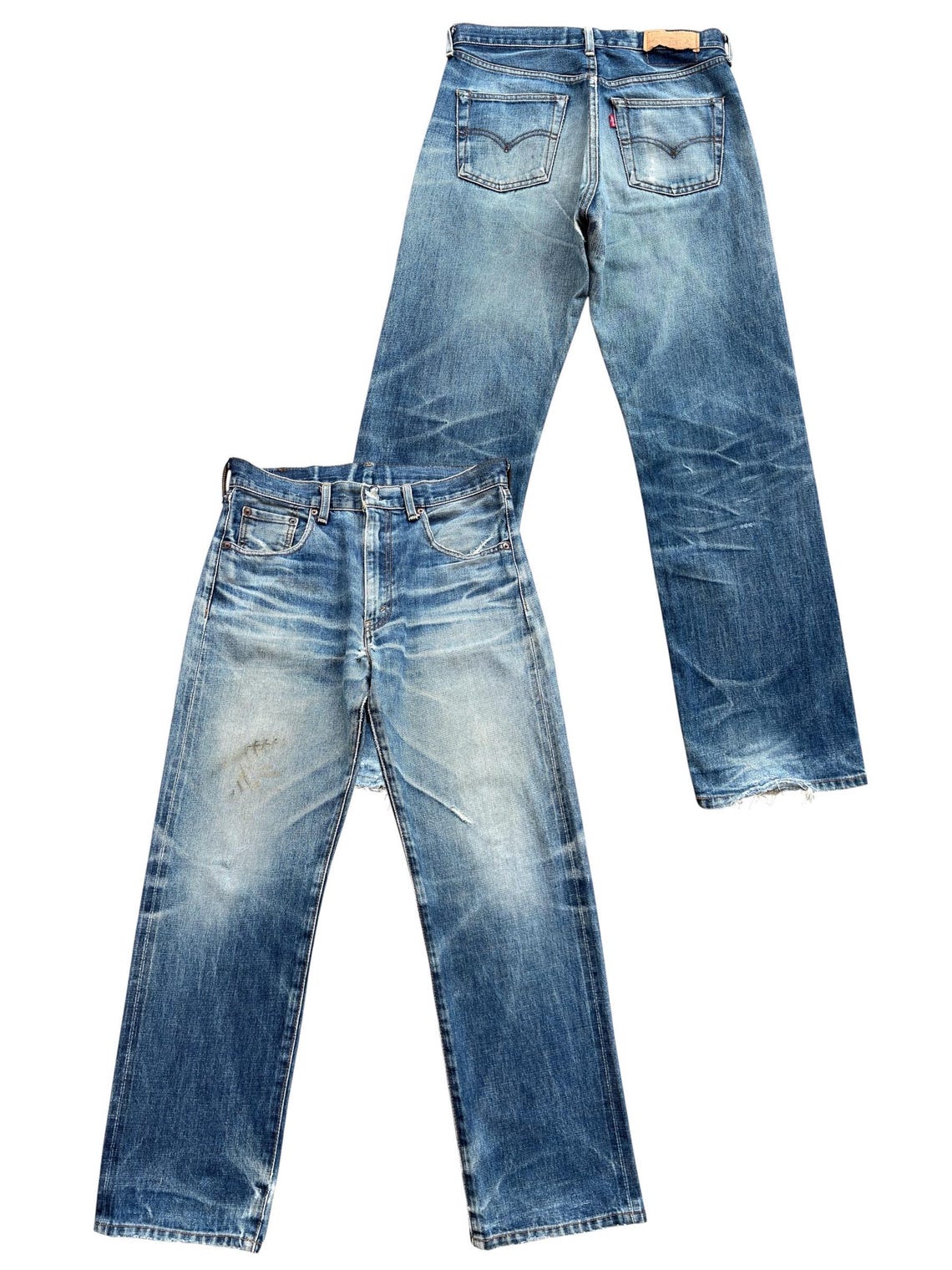 W32 Vintage 90s Levi's 502 Big E Selvedge Denim Jeans  Levis 503  Distressed Selvedge Jeans Levis Japan Ripped Jeans Wide Denim Jeans 32x30, foto 2 di 5