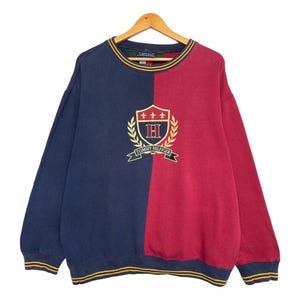 Vintage 90s Tommy Hilfiger Multicolour Embroideres Logo Sweatshirt Tommy Hilfiger Crewneck Vintage Tommy Hilfiger Jumper big Logo Sweater XL