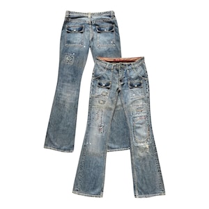 Vintage Back Number Sashiko Boro Flare Jeans Back Sashiko Japan Denim Jeans Distressed Jeans Mudwash Jeans Sashiko Bootcut Denim Jeans 31x33