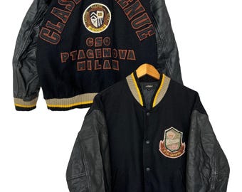 Vintage 1990s Enyce Leather Varsity Jacket / Fall Outerwear