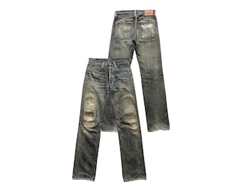 Vintage 90s Denime Jeans Japan Denime Selvedge Denim Jeans Black Selvedge Distressed Jeans Denime Mudwash Jeans Straight Denim Jeans 30x31