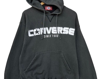 Vintage 90s Converse Hoodie Vintage Men's Converse Spellout Embroidered Star Hoodie Converse Sunfaded Black Hoodie Converse Hoodie Size L