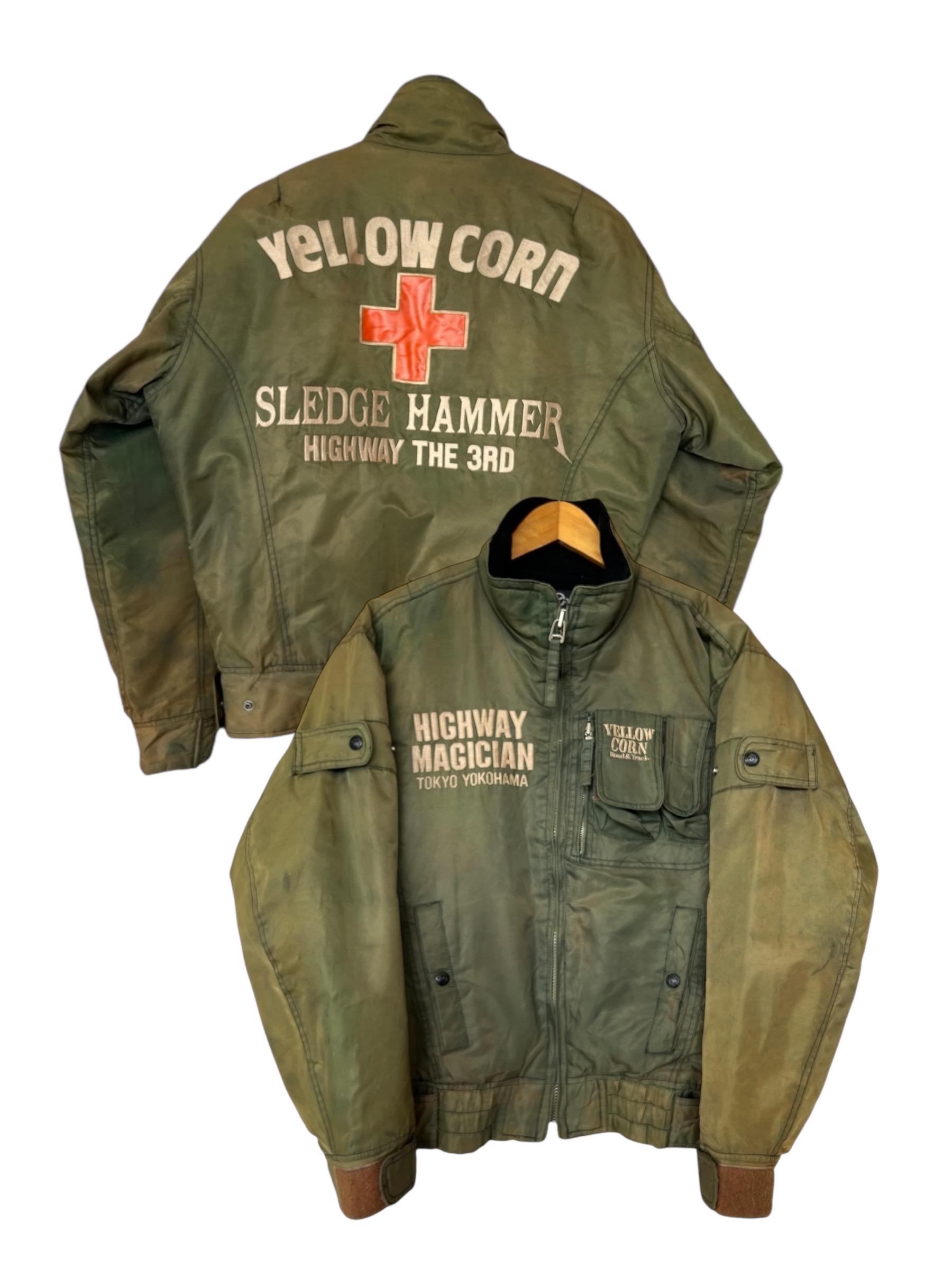 YELLOW CORN SLEDGE HAMMER ジャケット　L L Vintage 90s Yellow Corn Sledge Hammer Sunfaded Distressed Racing