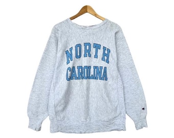 Vintage 90s North Carolina Champion Reverse Weave Distressed Sweatshirt North Carolina Spellout Crewneck Vintage Champion Reverse Weave