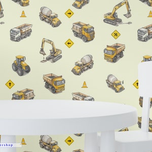 Kids Wallpaper Peel and Stick Wallpaper Children Room Nursery Wallpaper for Kids Room Decor Fun Wall Paper Wall Mural Construction Vehicles