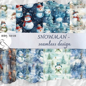 Patrones sin costuras de muñeco de nieve: encantadores diseños de invierno para telas, papelería y manualidades - Descarga instantánea