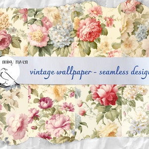 Papier peint floral vintage, motifs transparents - Une élégance intemporelle pour vos créations - Apportez des fleurs nostalgiques à votre espace avec un charme rétro