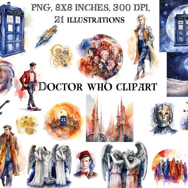 Doctor Who Clip art, Doctor Who illustration, Tardis print, Dalek, The Doctor, Gallifrey, Doctor Who fan Clipart