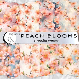 Modèles sans couture de fleurs de pêche - Dessins floraux élégants pour le tissu, la papeterie et l’artisanat - Téléchargement instantané