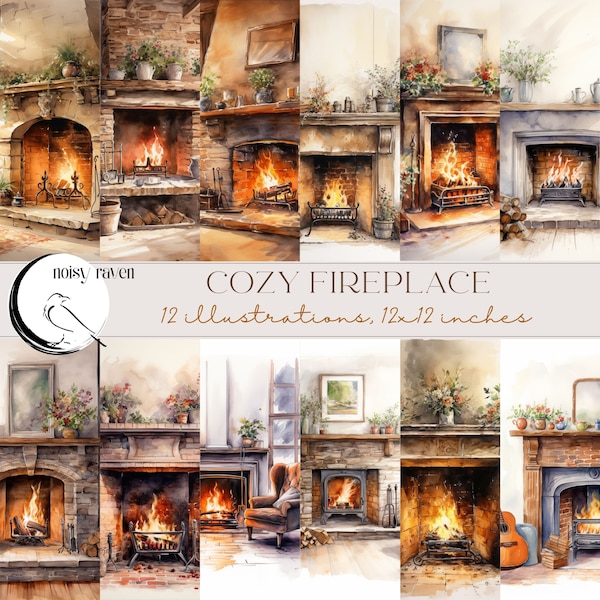 Cozy Fireplace Illustrations - Digital Art of Warm Hearth Scenes, Stylish Home Decor - Instant Download for a Modern Cozy Ambiance