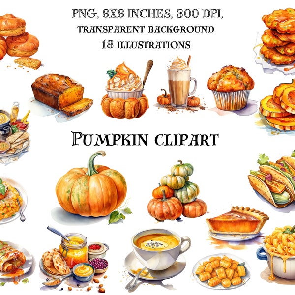 Harvest Delights: Pumpkin Recipe Clip Art - Festive Culinary Illustrations for Autumn Cooking - Digital Download