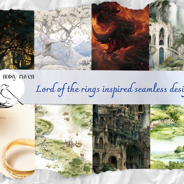 Lord of the Rings inspired seamless patterns - Middle Earth fantasy designs for fabric, wallpaper, and crafts - instant download