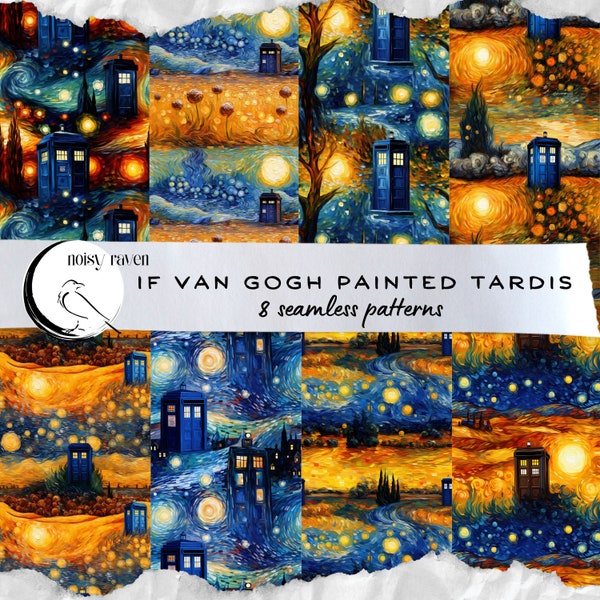 Van Gogh style TARDIS Musterdesign - Doctor Who inspirierte digitale Kunst - wunderliches Raum-Zeit-Reise-Design - sofort Download