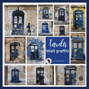 Tardis-graffiti-illustraties: gedurfde en unieke digitale kunst voor Doctor Who-fans, perfect voor wanddecoratie, cadeaus en creatieve projecten