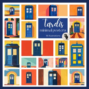 Minimale Tardis art-decoposters - speelse en geanimeerde tijdreizenkunst voor sci-fi-enthousiastelingen en whovian-fans - direct downloaden