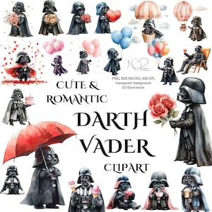 Adorabile set di clipart di Darth Vader - 20 graziose illustrazioni di Star Wars - Collezione digitale per fan e artigianato - Evento "Che il 4 maggio sia con te"