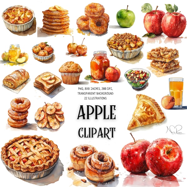 Wholesome Apple Recipes Clip Art - Digital Graphics for Cookbooks, Menus, and Food Bloggers - Instant Download Delight