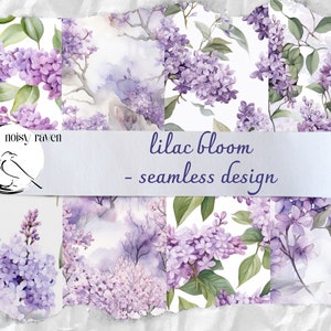 Lilac Bloom Seamless Patterns - Élégants dessins floraux aquarelles pour tissu, papeterie et artisanat - Téléchargement instantané