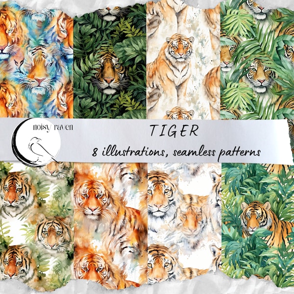 Modèles sans couture tigre - aquarelles d'animaux sauvages pour le tissu, la papeterie et l'artisanat - téléchargement immédiat