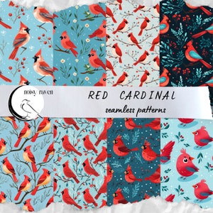 Cardinaux rouges conception transparente téléchargement numérique instantané mignons oiseaux rouges motif sans couture pour le papier d'emballage et l'artisanat d'hiver