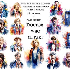 Doctor Who Clipart - All Doctors & TARDIS Clip Art - Doctor Who Inspired Digital Illustrations - Time Lord Fan Art - Instant Download