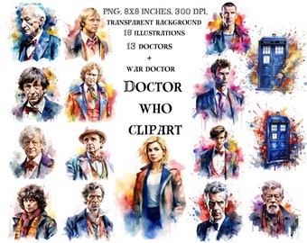 Doctor Who Clipart - All Doctors & TARDIS Clip Art - Doctor Who Inspired Digital Illustrations - Time Lord Fan Art - Instant Download