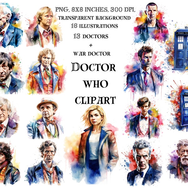 Doctor Who Clipart - All Doctors & TARDIS Clip Art - Doctor Who Inspired Digital Illustrations - Time Lord Fan Art - Instant Download