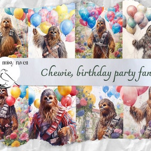 Skurril Wookiee: Chewbacca mit Luftballons Illustrationen - Spaß Star Wars Kunst - Galaktische Party Designs - Sofort Download für Fans