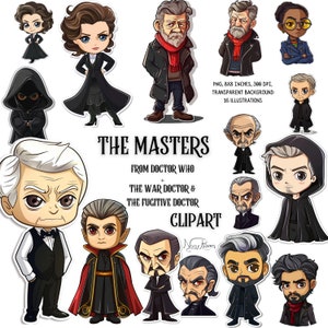 Doctor Who Clipart - Masters & War Doctor y Fugitive Doctor Digital Stickers - Descarga instantánea para fanáticos y entusiastas de la papelería de ciencia ficción