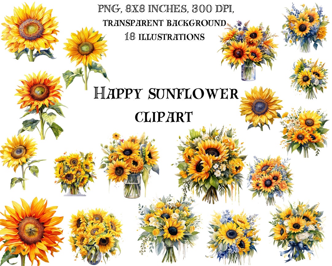 Sunny Delight: Sunflower Clip Art - Digital Illustrations of Stylish ...