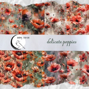 Padrões sem costura de flores de papoula - designs florais vibrantes para tecidos, papelaria e artesanato - download instantâneo