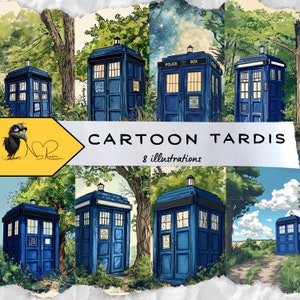 漫画のターディスのイラスト - SF 愛好家や Whovian ファンのための遊び心のあるアニメーションのタイムトラベル アート - すぐにダウンロード