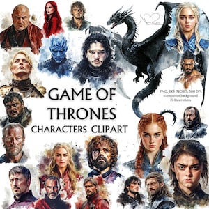 GOT Zeichen Clip Art - Kultige digitale Illustrationen von Helden und Schurken aus Westeros für Fans, zum Basteln und für Party Dekorationen - Sofort Download