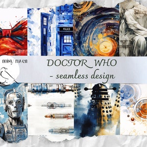 Doctor Who Inspired Seamless Patterns - Sci-Fi Whovian Designs pour tissu, papier peint et artisanat - Téléchargement instantané