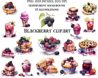 Berry Bliss: Blackberry Recipes Clip Art - Culinary Artwork, Foodie Crafting, Kitchen Art Decor, Delicious Berries, Digital Download Set