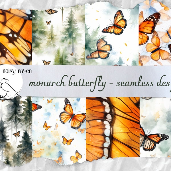 Monarch Butterfly Seamless Patterns - Elegant Orange Wing Designs for Fabric, Stationery, and Crafts - Instant Download