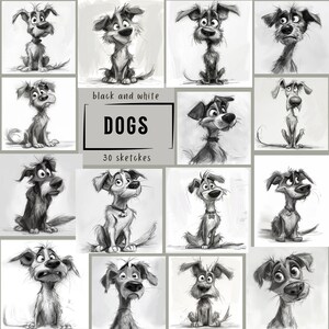 Hunde Skizzen - Bleistiftzeichnungen - Wunderbare Bleistiftzeichnungen - Hilarious Digital Art Collection - Instant Download