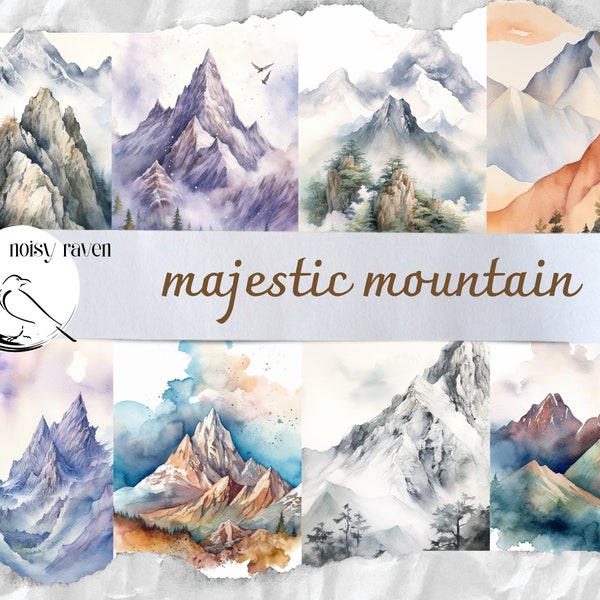 Majestic Mountain Watercolor Illustrations - Breathtaking Scenes for Tranquil Wall Art and Decor - Experience Nature's Majesty