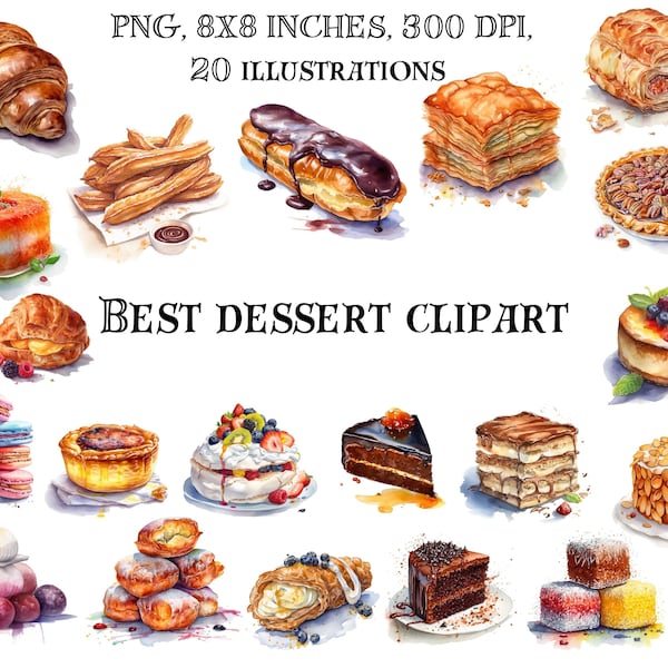 Global Desserts Clip Art - International Sweet Treats Illustrations - Culinary Digital Graphics - Instant Download