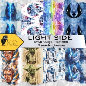 Patrones sin costuras del lado luminoso de Star Wars - Diseños galácticos para telas, papelería y artesanías - Maestros Jedi - Descarga instantánea