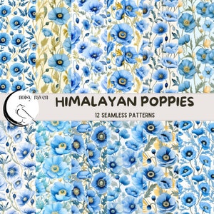 Padrões sem costura de papoulas azuis do Himalaia - arte vibrante para designs ousados, decoração elegante e elegância floral moderna - beleza etérea