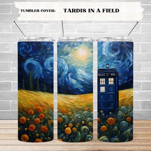 Tardis Blue Police Box 20oz Sublimation Tumbler Design, Doctor Who 9.2 x 8.3” Straight Skinny Tumbler Wrap PNG