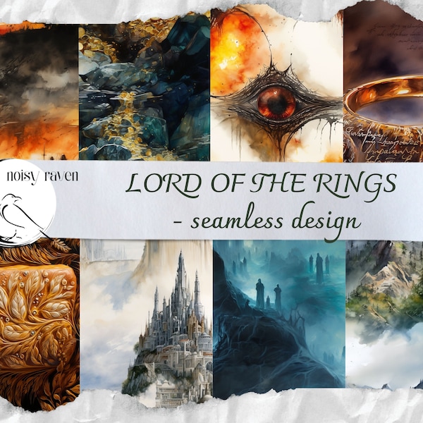 Lord of the Rings Inspired Seamless Patterns - Middle Earth Fantasy Designs for Fabric, Wallpaper, and Crafts - Instant Download