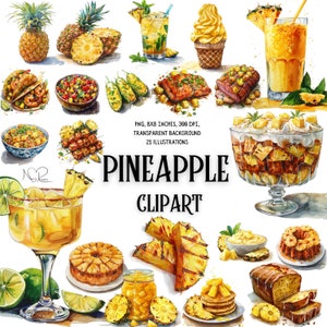 Ananas, Gaumenfreuden - Süß & Salzig Rezept Clip Art Sammlung für Kulinarische Kreativität - Instant Download