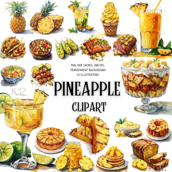 Pineapple Palate Pleasers - Sweet & Savory Recept Clip Art Collection voor culinaire creativiteit - Direct downloaden