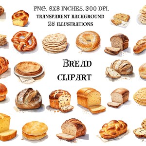 Imágenes prediseñadas de pan global - variedades de pan internacionales - ilustración de panadería para amantes de la comida - pan de todo el mundo - descarga digital