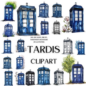 Tardis Clip Art - Ilustraciones icónicas de ciencia ficción para entusiastas de Doctor Who y fanáticos de los viajes en el tiempo - Encanto Whovian atemporal