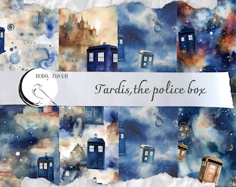 TARDIS Seamless Patterns - Time Travel Machine - Whimsical Designs for Fabric, Stationery, and Crafts - Instant Download