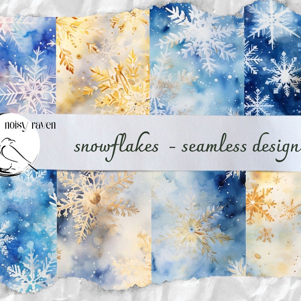 Modèles sans couture de flocons de neige - Arrière-plans numériques d’hiver élégants - Téléchargement instantané pour l’artisanat de vacances