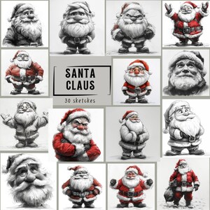 Bocetos expresivos de Santa Claus - Ilustraciones digitales para proyectos festivos y diseños con temática navideña - Descarga digital
